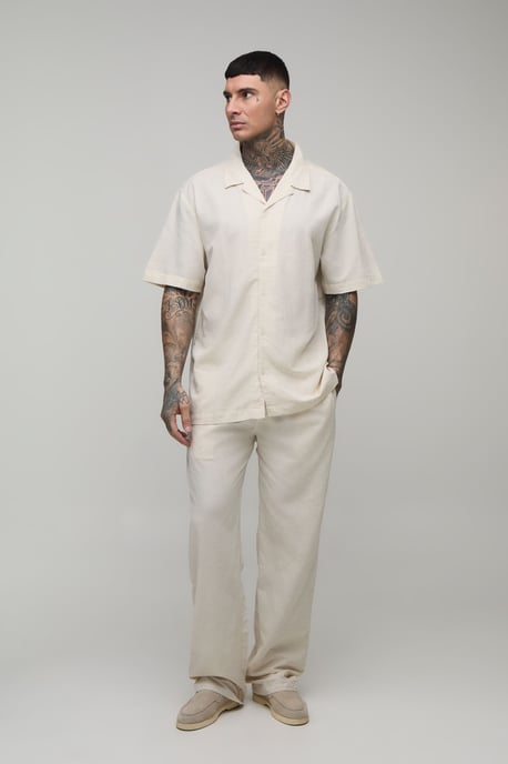 Tall Holiday Linen Blend Oversized Shirt & Relaxed Trouser Set - Image 4