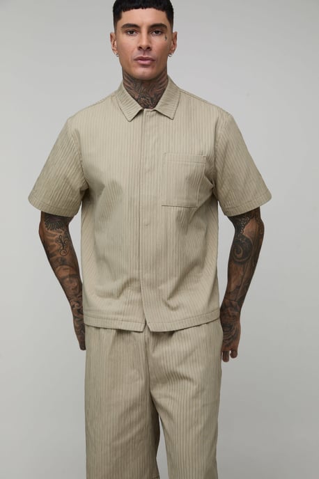 Tall Textured Oversized Boxy Shirt & Relaxed Short Set - Image 3