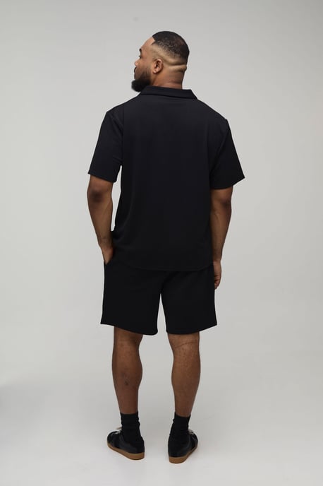 Plus Short Sleeve Jersey Herringbone Polo Shirt & Short Set - Image 2