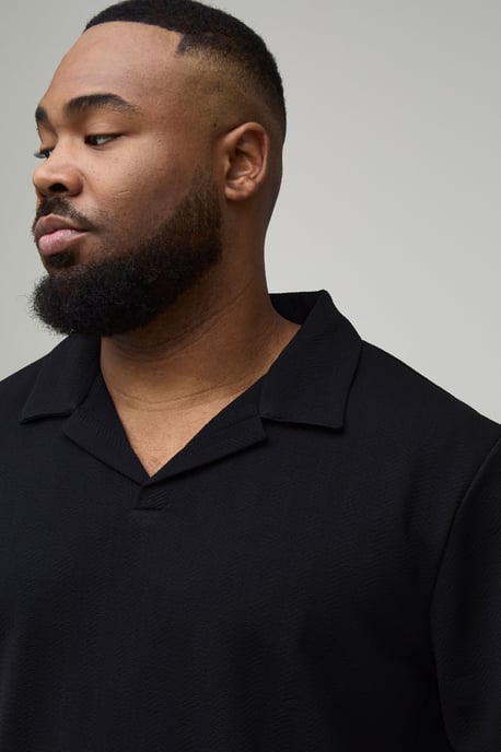 Plus Short Sleeve Jersey Herringbone Polo Shirt & Short Set - Image 3