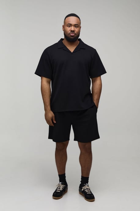 Plus Short Sleeve Jersey Herringbone Polo Shirt & Short Set - Image 4