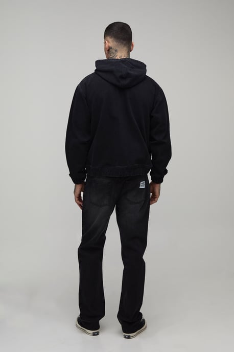 Tall Washed Denim Zip Up Hoodie - Image 2