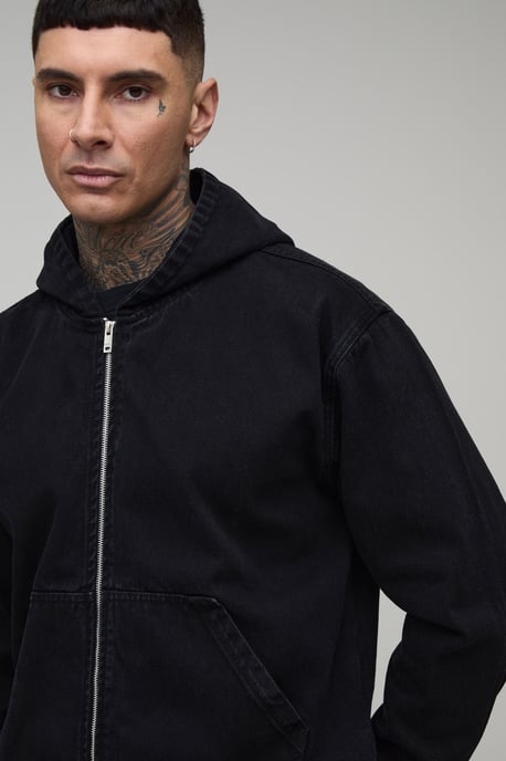 Tall Washed Denim Zip Up Hoodie - Image 3
