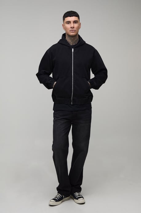 Tall Washed Denim Zip Up Hoodie - Image 4