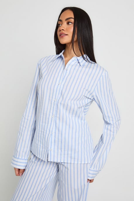 Cotton Poplin Pinstripe Long Sleeve Shirt & Trouser Pyjama Set - Image 4