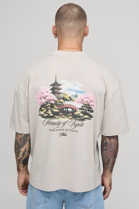 Stone Oversized Boxy Landscape Print T-Shirt - Image 1
