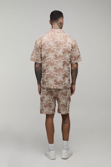 Tall Floral Embroidered Revere Shirt & Relaxed Short Set - Image 2