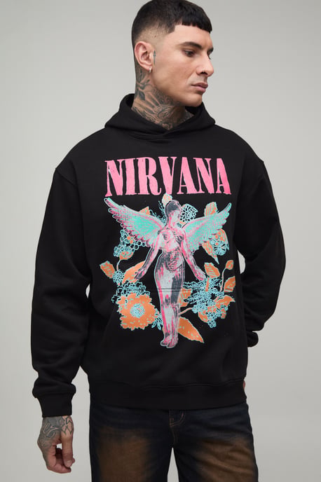 Tall Nirvana Floral Oversized License Print Hoodie - Image 1