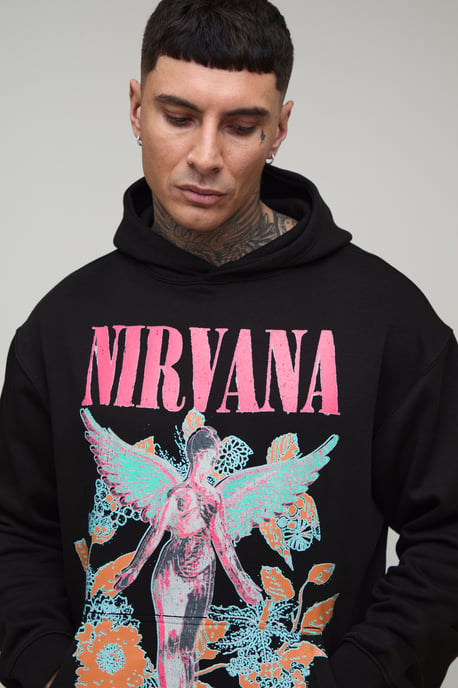 Tall Nirvana Floral Oversized License Print Hoodie - Image 3