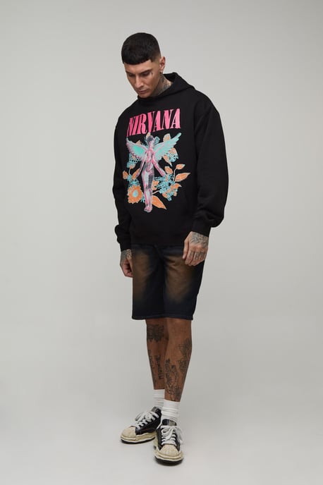 Tall Nirvana Floral Oversized License Print Hoodie - Image 4