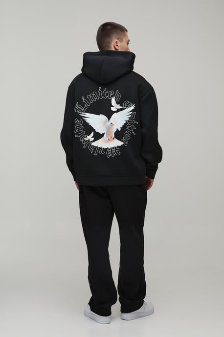 Oversized Limited Edition Dove Bonded Scuba Printed Hoodie - Image 2