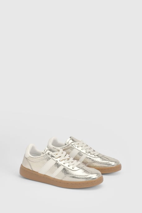Erin Faux Metallic Leather Lace Up Trainers - Image 1