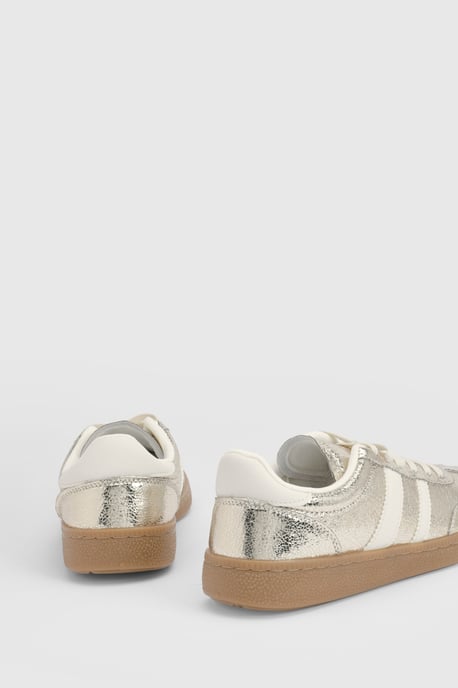 Erin Faux Metallic Leather Lace Up Trainers - Image 3