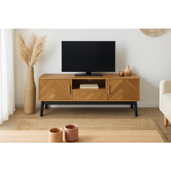 Casa di Elturo Tv-meubel valerio – 110 cm – marron noir – hout & mdf – visgraat front – met - Image 3