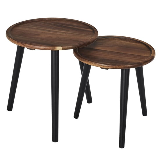 Casa di Elturo Liora bijzettafel set van 2 – acaciahout & grenen – rond – noir/marron - Image 1