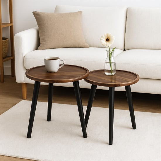 Casa di Elturo Liora bijzettafel set van 2 – acaciahout & grenen – rond – noir/marron - Image 2
