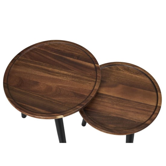 Casa di Elturo Liora bijzettafel set van 2 – acaciahout & grenen – rond – noir/marron - Image 4