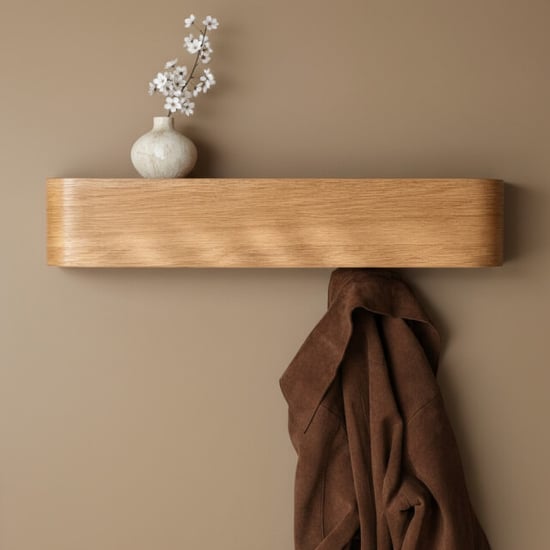 Casa di Elturo Design wand kapstok met plank bergen oak massief grenenhout 5 haken l53 - Image 1