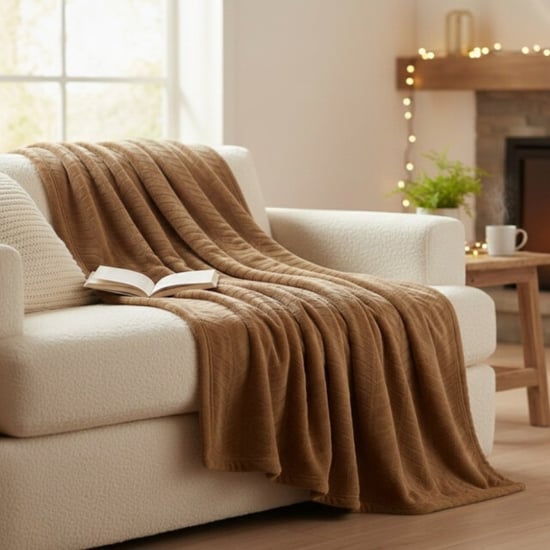 Casa di Elturo Plaid camel xxl fleece -l180 x b220 cm visgraat reliëf superzacht & warm - Image 3