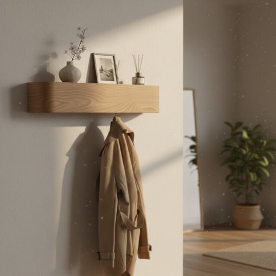 Casa di Elturo Design wand kapstok met plank bergen oak massief grenenhout 5 haken l53 - Image 5