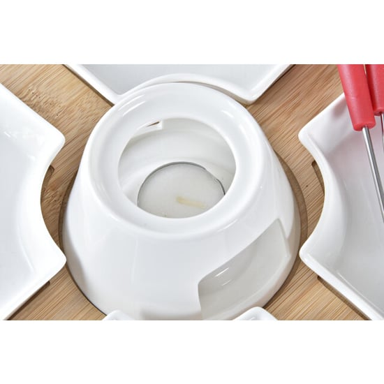 Casa di Elturo Fondue set voor 4 personen bamboe en porselein inclusief schalen en vorkjes - Image 2