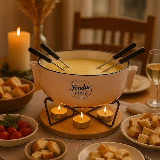 Casa di Elturo Fondue set voor 4 personen – porseleinen fonduepan met bamboe onderplaat – - Image 3