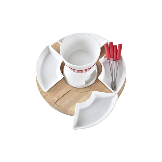 Casa di Elturo Fondue set voor 4 personen bamboe en porselein inclusief schalen en vorkjes - Image 3