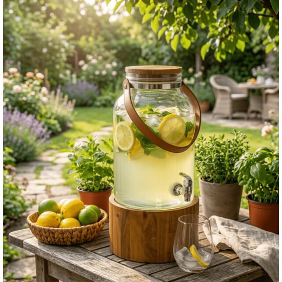Casa di Elturo Drankdispenser lucento 6l met kraan – glazen waterdispenser met houten standaard - Image 4