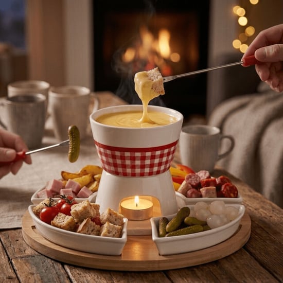 Casa di Elturo Fondue set voor 4 personen bamboe en porselein inclusief schalen en vorkjes - Image 4
