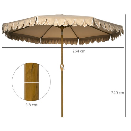 4goodz Parasol met volant en kantfranjes Ø264 cm kantelbaar houtlook kaki - Image 3