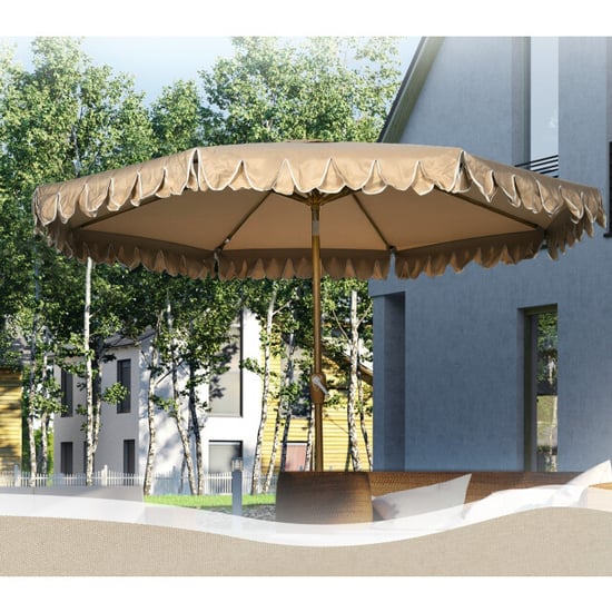 4goodz Parasol met volant en kantfranjes Ø264 cm kantelbaar houtlook kaki - Image 4