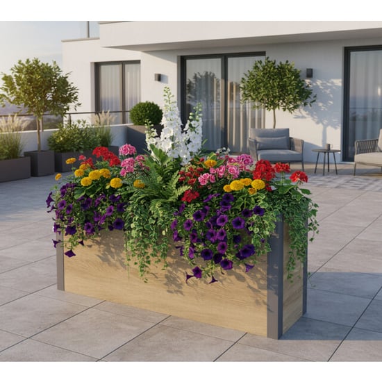 Westmann Talus l metalen plantenbak met bodem 100x25x52 cm houtlook - Image 5