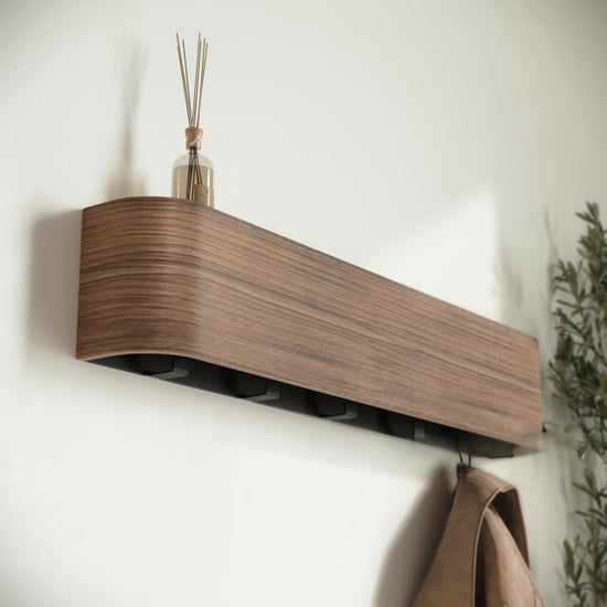 Casa di Elturo Design wand kapstok met plank bergen walnut massief grenenhout 5 haken - - Image 4
