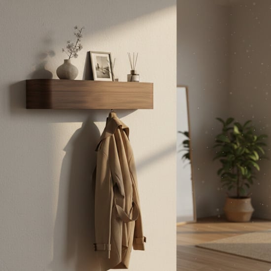 Casa di Elturo Design wand kapstok met plank bergen walnut massief grenenhout 5 haken - - Image 5