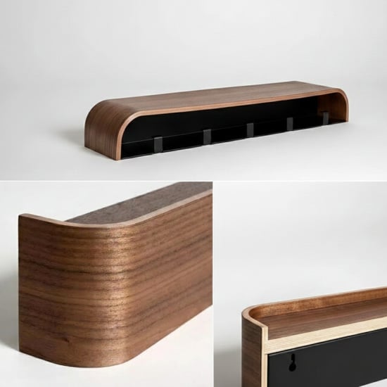 Casa di Elturo Design wand kapstok met plank bergen walnut massief grenenhout 5 haken - - Image 6