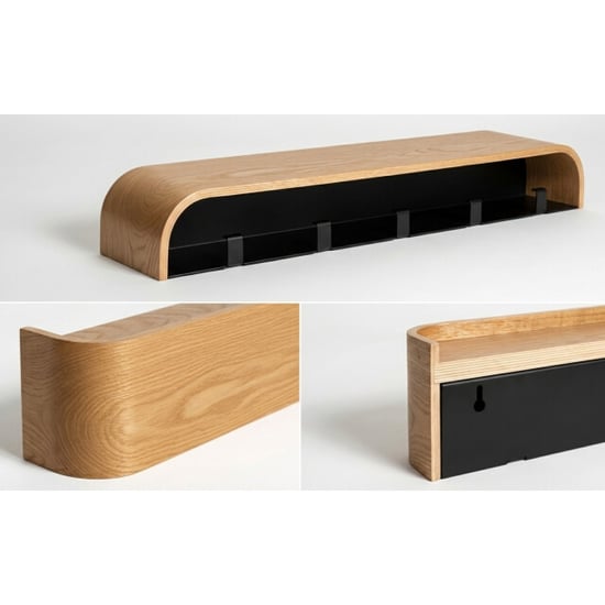 Casa di Elturo Design wand kapstok met plank bergen oak massief grenenhout 5 haken l53 - Image 3