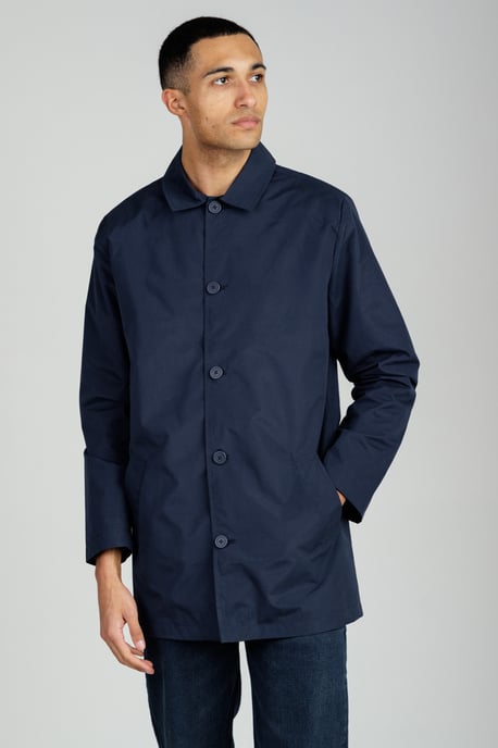 Navy Mid Length Button-Up Mac Coat - Image 1