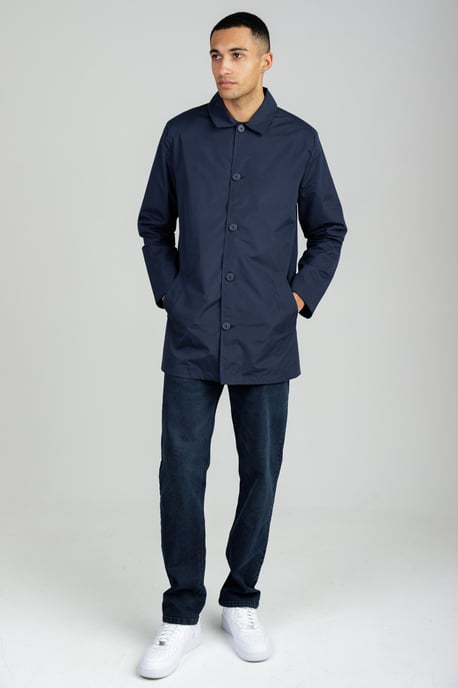 Navy Mid Length Button-Up Mac Coat - Image 3