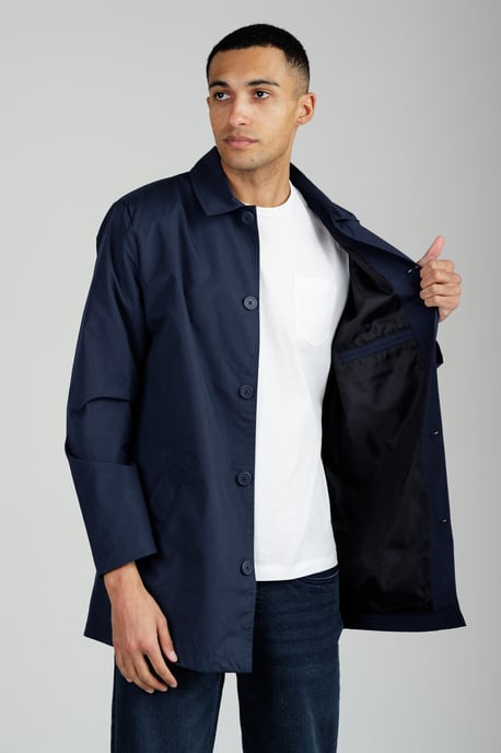 Navy Mid Length Button-Up Mac Coat - Image 4