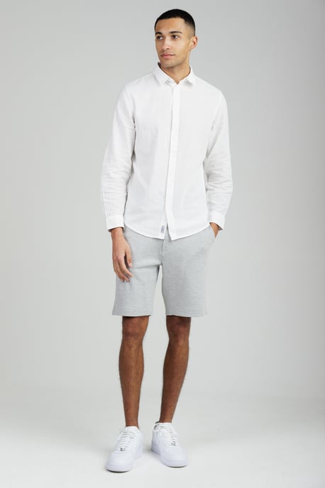 White Linen Blend Long Sleeve Button-Up Shirt - Image 3