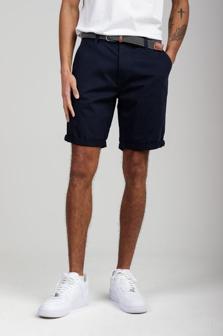 Navy Cotton Belted Chino Shorts - Image 1