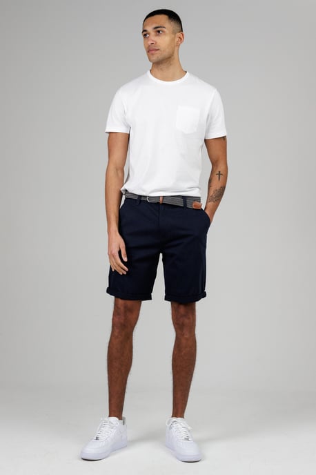Navy Cotton Belted Chino Shorts - Image 3