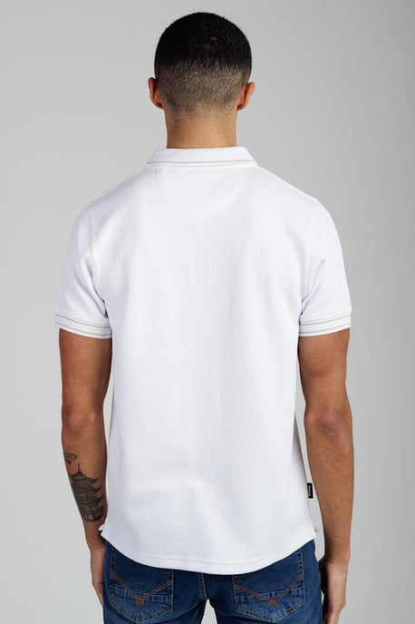 White Regular Fit Textured Zip Up Polo Shirt - Image 2