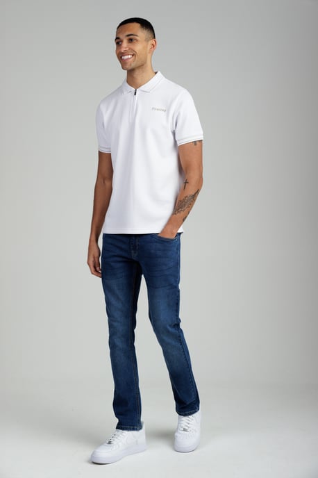 White Regular Fit Textured Zip Up Polo Shirt - Image 4