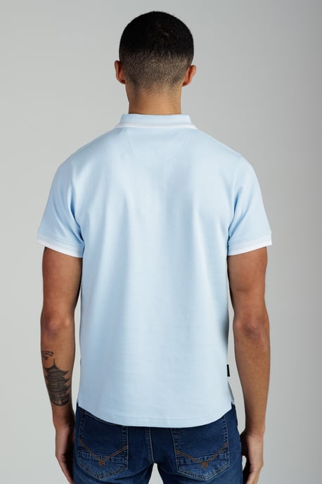 Light Blue Regular Fit Cotton Ottoman Zip Polo - Image 2