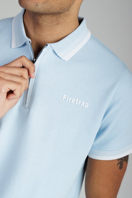 Light Blue Regular Fit Cotton Ottoman Zip Polo - Image 3