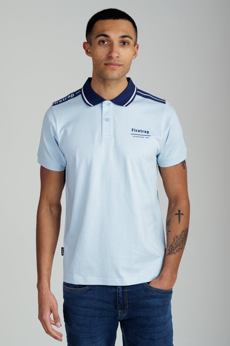 Light Blue Regular Fit Cotton Jersey Polo With Taping - Image 1