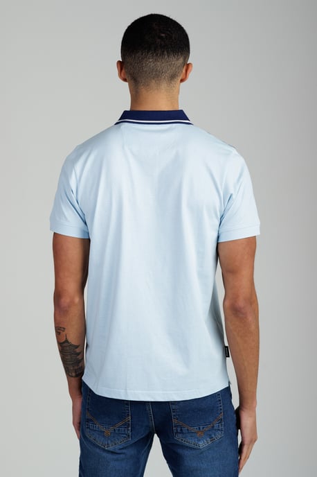 Light Blue Regular Fit Cotton Jersey Polo With Taping - Image 2
