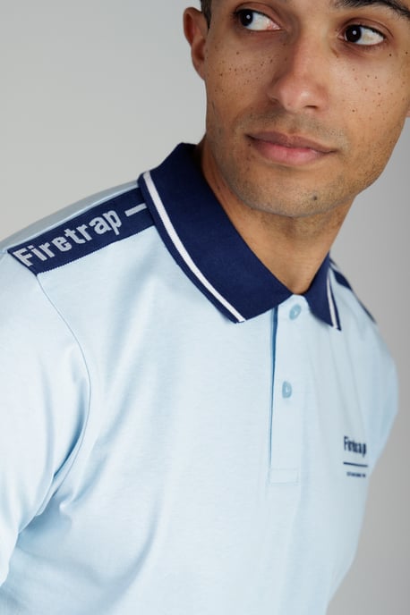 Light Blue Regular Fit Cotton Jersey Polo With Taping - Image 3