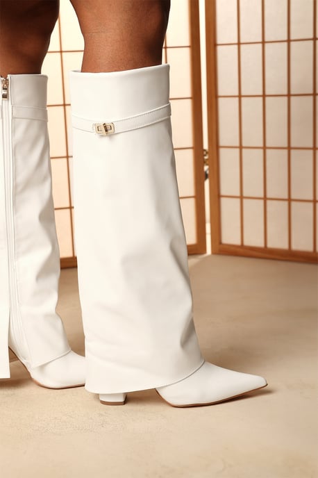 Where's That From Keira Fold Over Shark Block Heel Point Toe Boots - Image 1